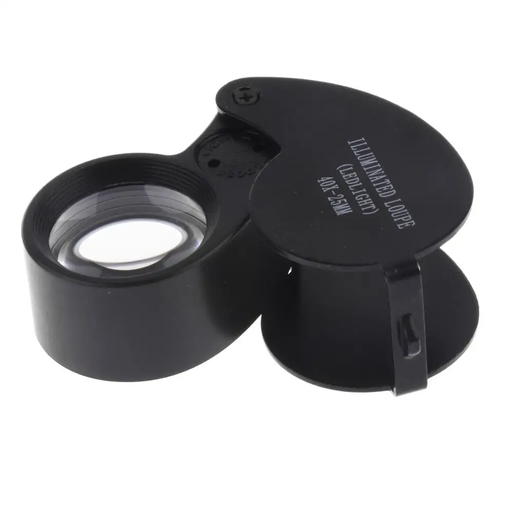 40X Dual Lens Jewelers Eye Loupe Illuminated LED Metal Body Glass