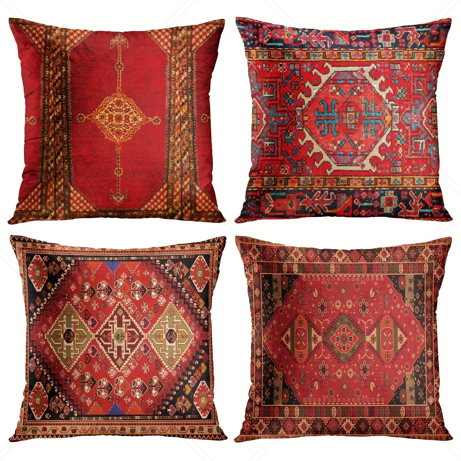 

4pcs Geometric Persian Throw Pillow Covers Oriental Boho Pillow Cases Colorful Red Tribal Decorative for Couch Sofa Home Decor