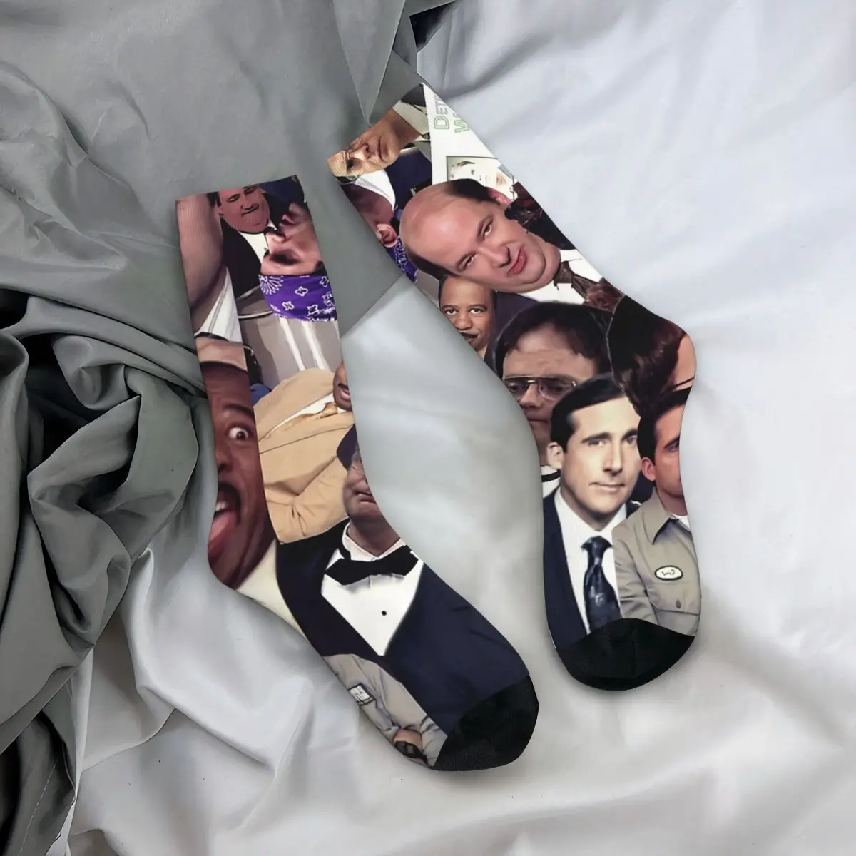 Funny Men's Socks Mashup Retro The Office TV Hip Hop Seamless Crew Sock Gift Pattern Printed