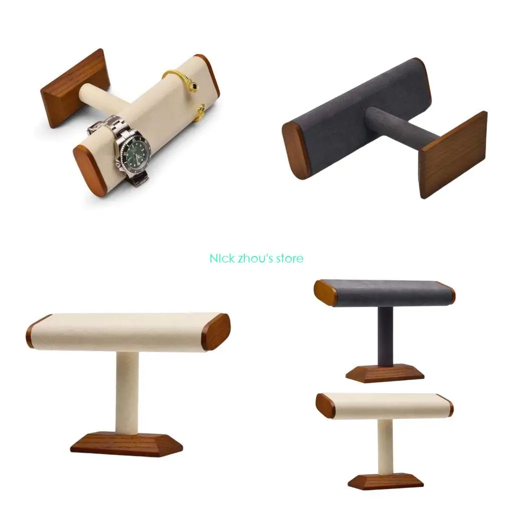 E15E منظم المجوهرات الخشبية تصميم إغلاق الأنبوب المسطح وبطانة عرض من جلد الغزال الصناعي لتزيين المنزل بالتجزئة