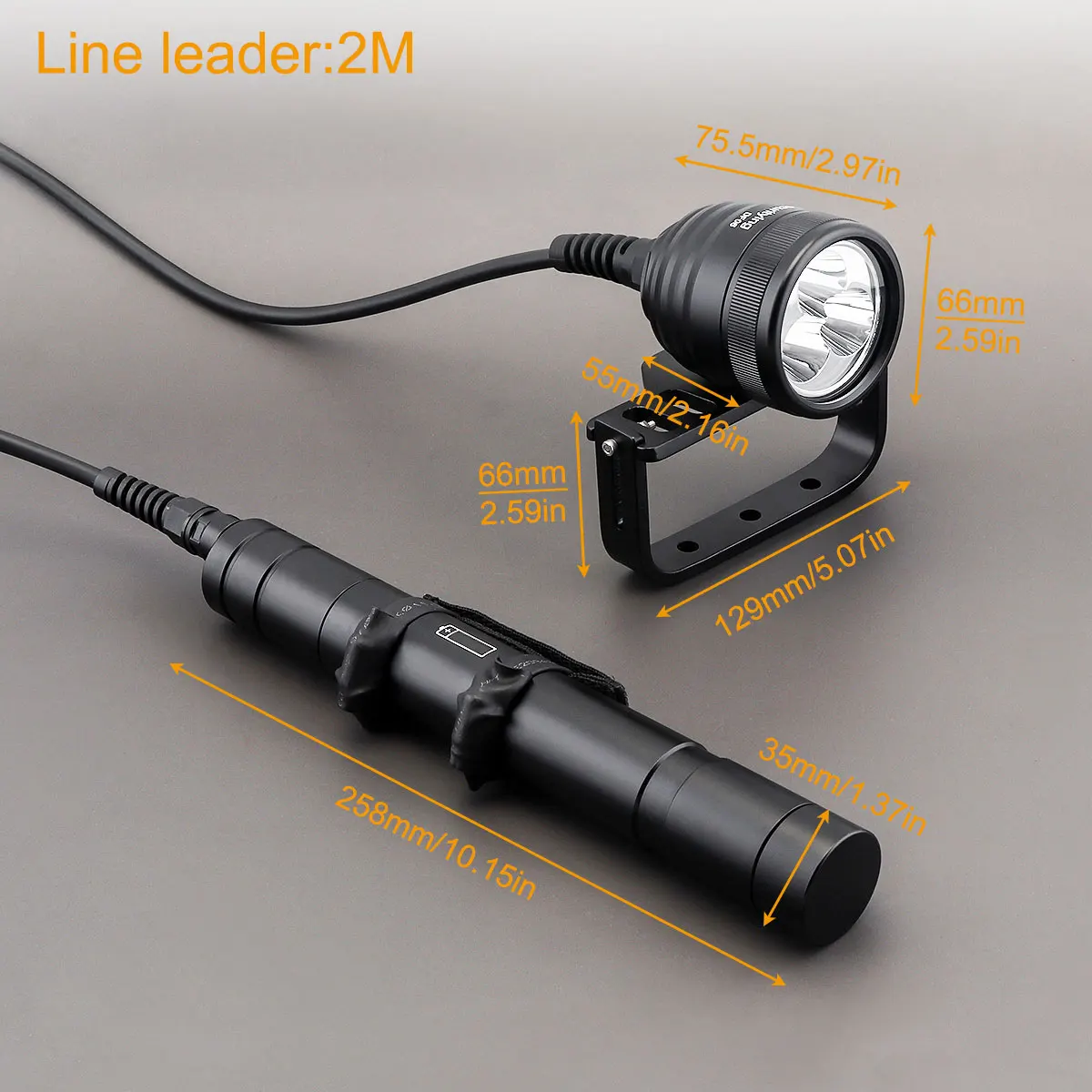 SecurityIng Scuba Split-type 3000LM Torch Diving Primary Flashlight Dive Light LED Narrow Beam Underwater 150m with 1.2/2M Line