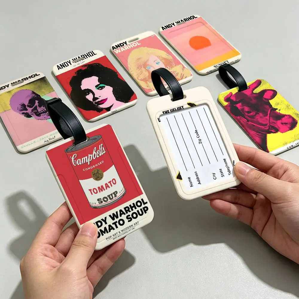 A-Andy W-Warhol Anti lost Travel Luggage Tag PVC ID Information Card Holder Baggage Name Label For Outdoor Trip