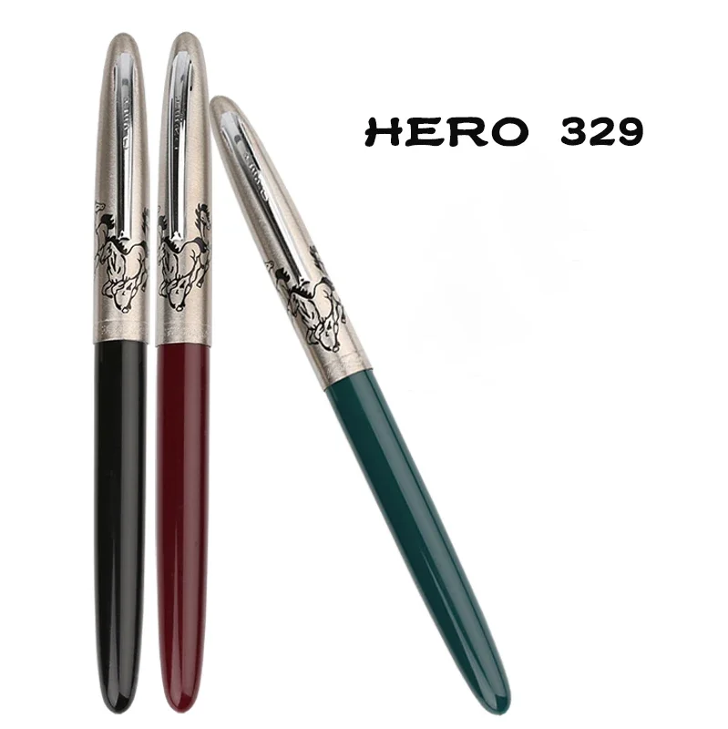 HERO 329-2 Classic Nostalgic Fountain Pen Arrow Mark 329 Horse Head Pattern Collection Ink Pen Iridium Fine Nib 0.5mm for Gift