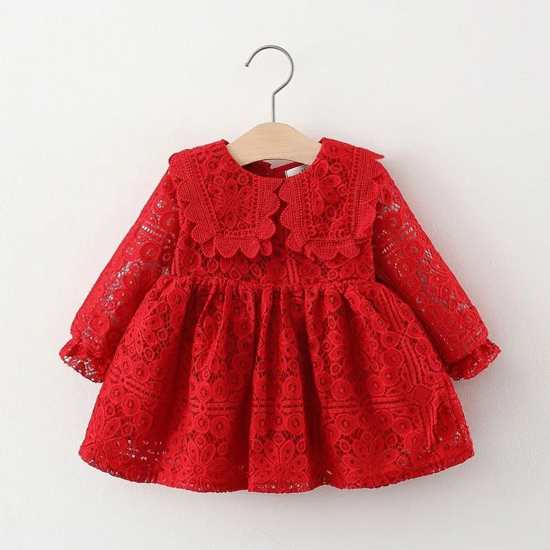 6 12 24 36 Months Baby Girls Dress Spring Long Sleeve European American Style Elegant Princess Lace Dress Birthday Party Clothes