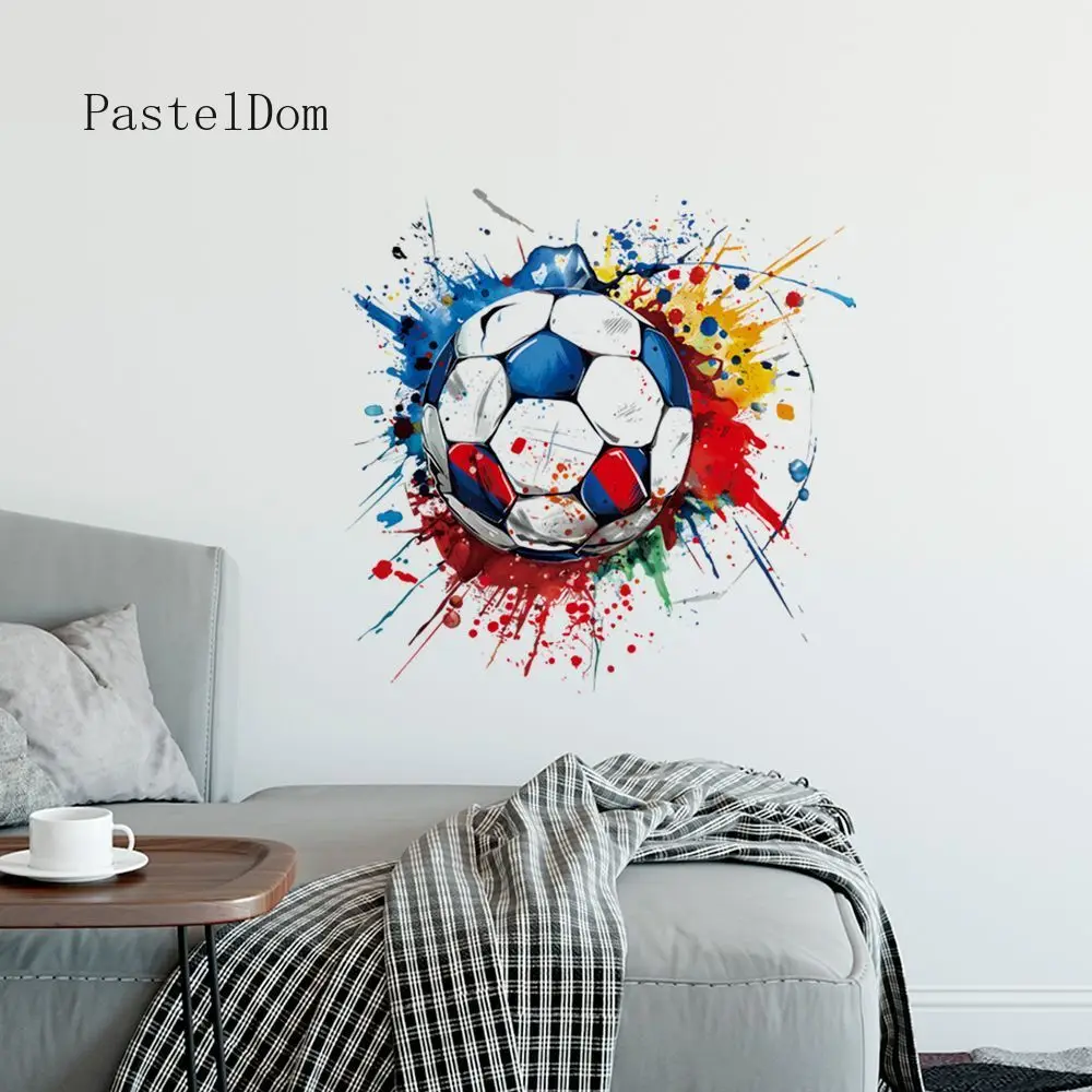 Simulated 3D broken wall football wall sticker, football 26 theme room decorative sticker, children's room background painting