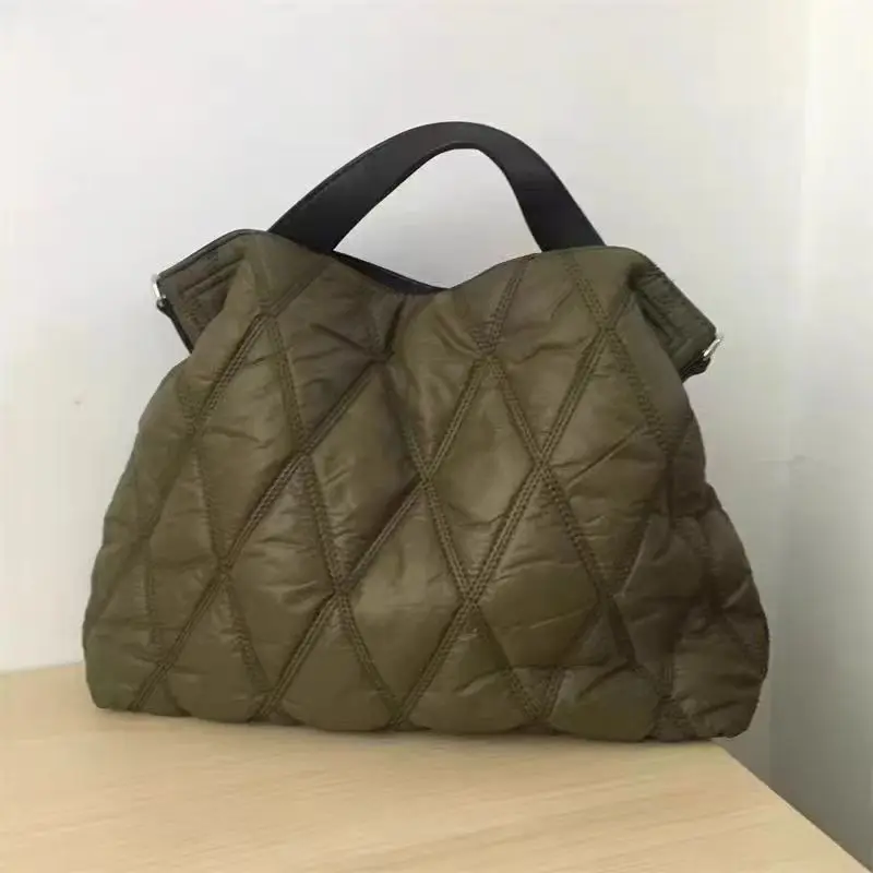 Designer Puffy Shoulder Bag Women Quilted Space Down Feather Padded Cotton Handbags Winter Large Capacity Warm Shopping Purse view 5
