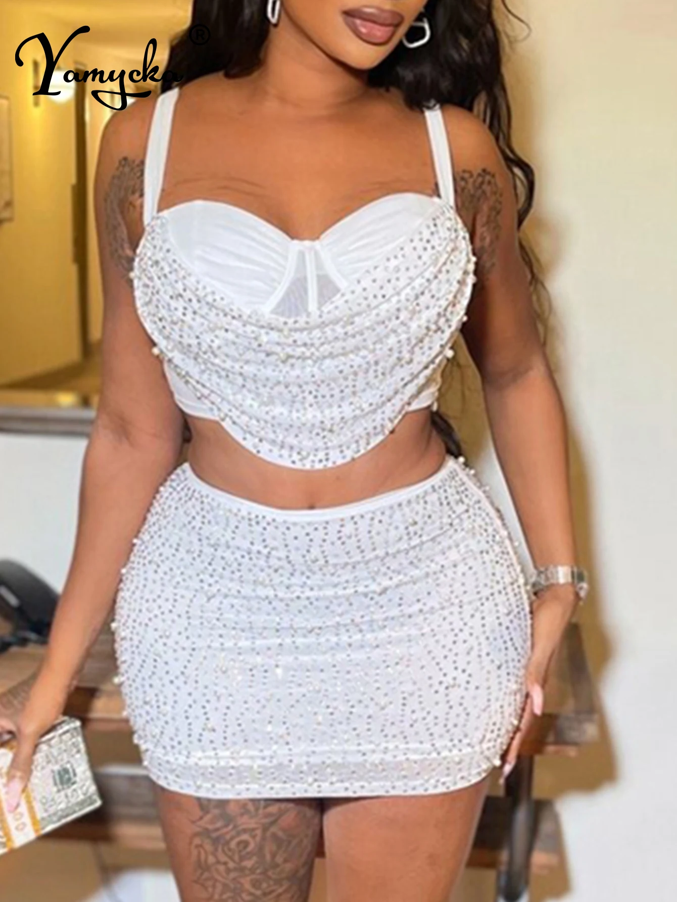 Sexy backless black rhinestone mini summer dress women 2026 bodycon night club birthday party dress sets evening dresses vestido