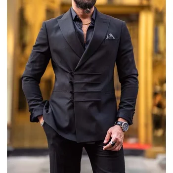 Abiti classici da uomo neri 2 pezzi New Fashion Picco risvolto Business Casual Wear Party Wedding Sposo Tuxedo Blazer con pantaloni 2025
