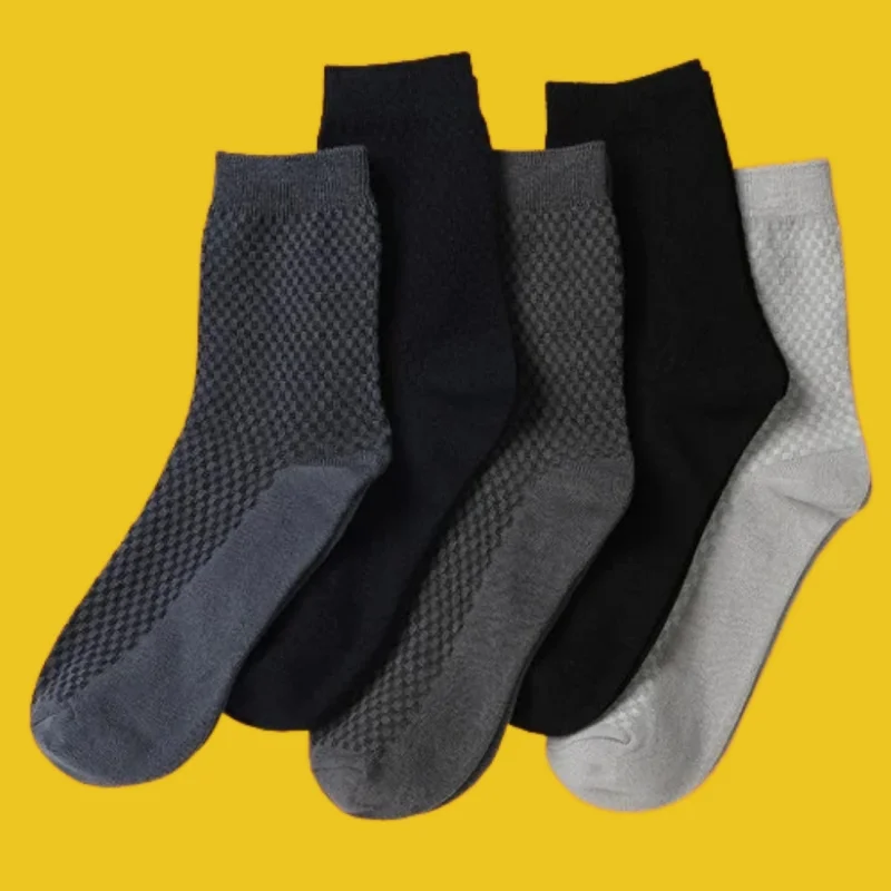 

5/10 Pairs Pattern Small Checkered Breathable And Comfortable Business Mid-tube Men's New Socks Double Needle Bamboo Fiber Socks