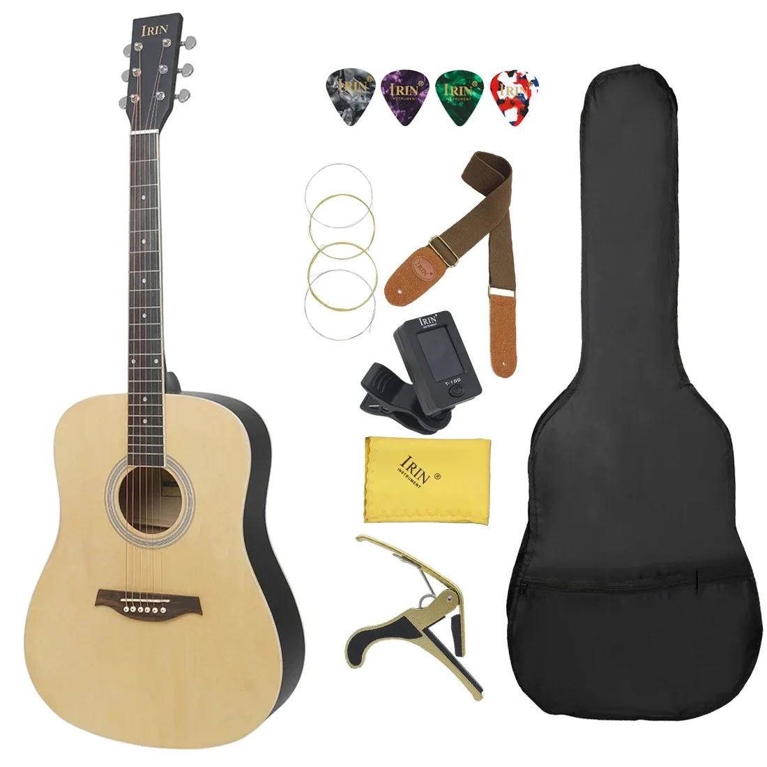 IRIN 41Inch Colour Acoustic Guitar 6 Strings Basswood Round Horn Folk Guitar with Bag Strap Strings Tuner Pick Accessories