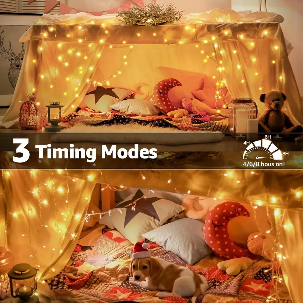 Connectable Warm White String Lights Indoor Bedroom, 8 Modes Christmas String Light Plug in Classroom Lights, 49ft 150 LED Fairy