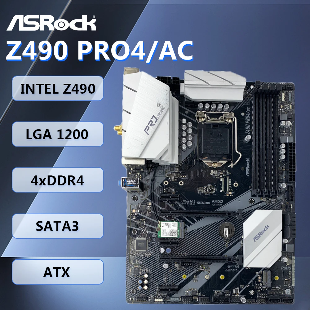 

ASRock Z490 PRO4/AC Motherboard ATX Intel Z490 Chipset LGA1200 DDR4 128GB SATA3 HDMI WIFI M.2 for 10th Gen Intel Core Processors