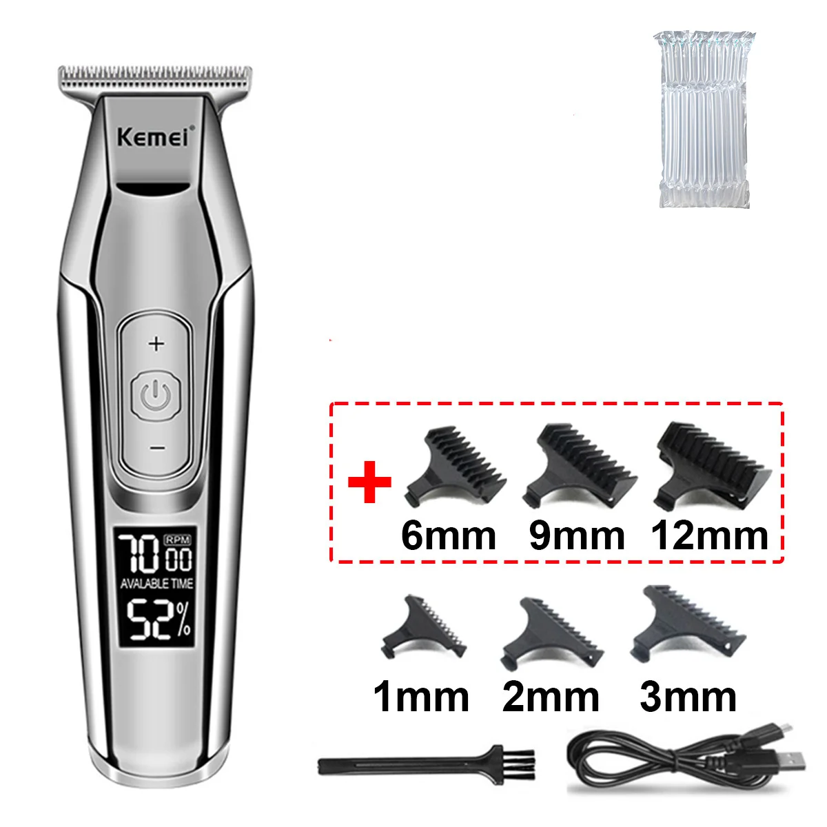 Kemei KM-5027 Professioneller Haarschneider für Männer, LCD-Display, Haarschneidemaschine, 0 mm, kabellose Haarschneidemaschine, USB-Aufladung