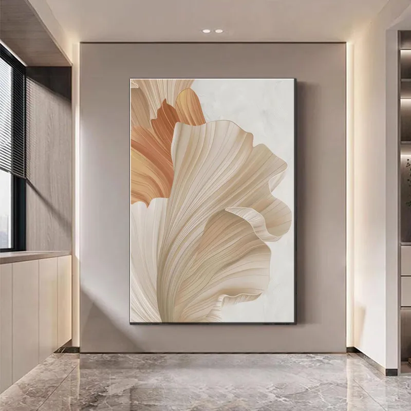 Warmer neutraler Blatt-Kunstdruck – minimalistische strukturierte Wanddekoration für Wohnzimmer und Schlafzimmer, hochwertiges gedrucktes Poster, ungerahmte Eleg