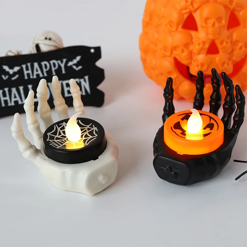 Lampada a candela con poggiapolsi di Halloween lampada a candela incandescente elettronica a LED decorazione dell'atmosfera della festa di Halloween fai da te