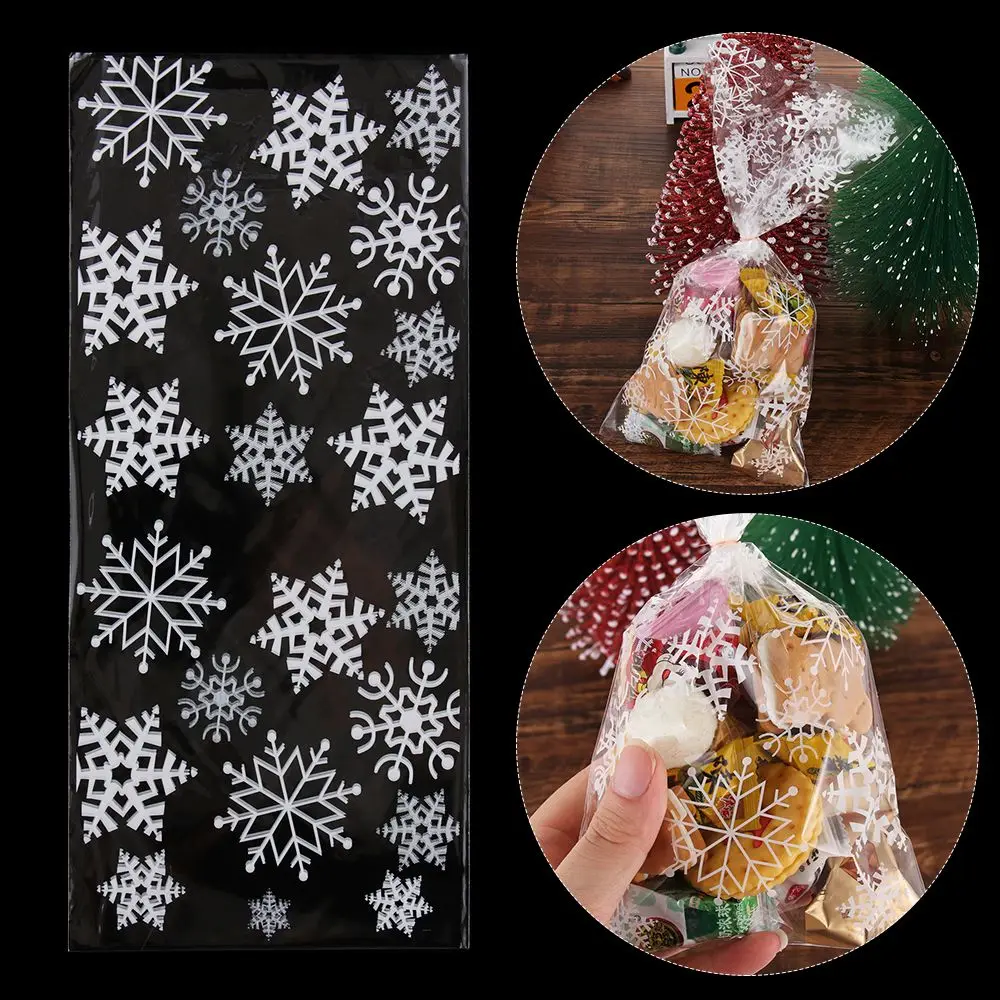 50PCS Gift Pouch Party Supplies Snowflake Transparent Christmas Candy Bags Baking Packaging Cookies Storage Cellophane