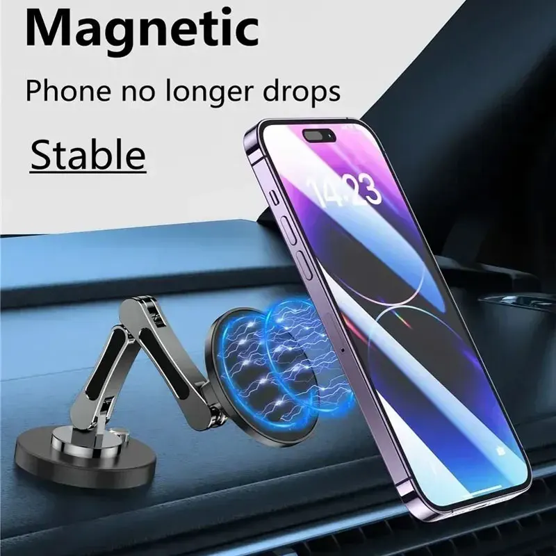 

Сильный магнитный держатель для телефона, автомобильная подставка, складная автомобильная подставка для телефона из сплава, магнитный автомобильный мобильный кронштейн для iPhone Samsung Xiaomi