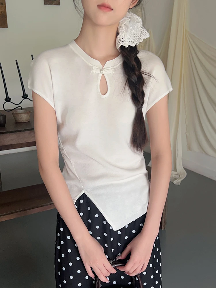 

Boran New Chinese Style Sleeveless Knitted Sweater Slimming Summer New Arrival Women's Top round Neck Regular Length Thin