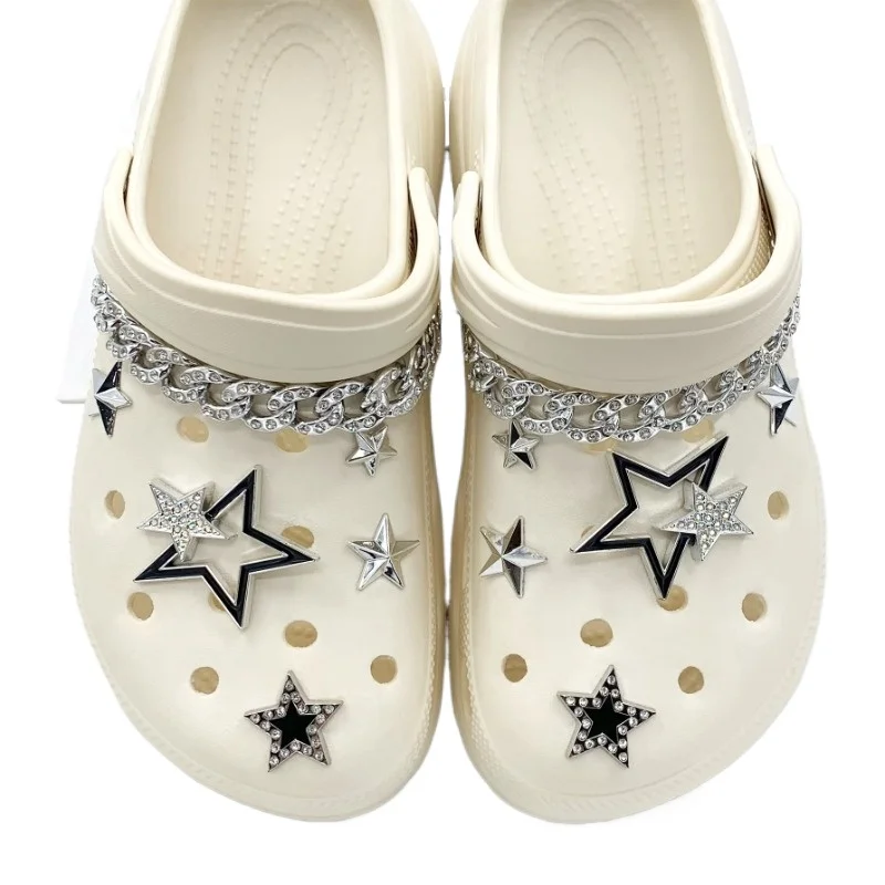 12 шт., модные подвески для обуви, набор аксессуаров, пряжка для обуви с отверстиями, металлическая цепочка со стразами, пятиконечная звезда, украшения для обуви «сделай сам»