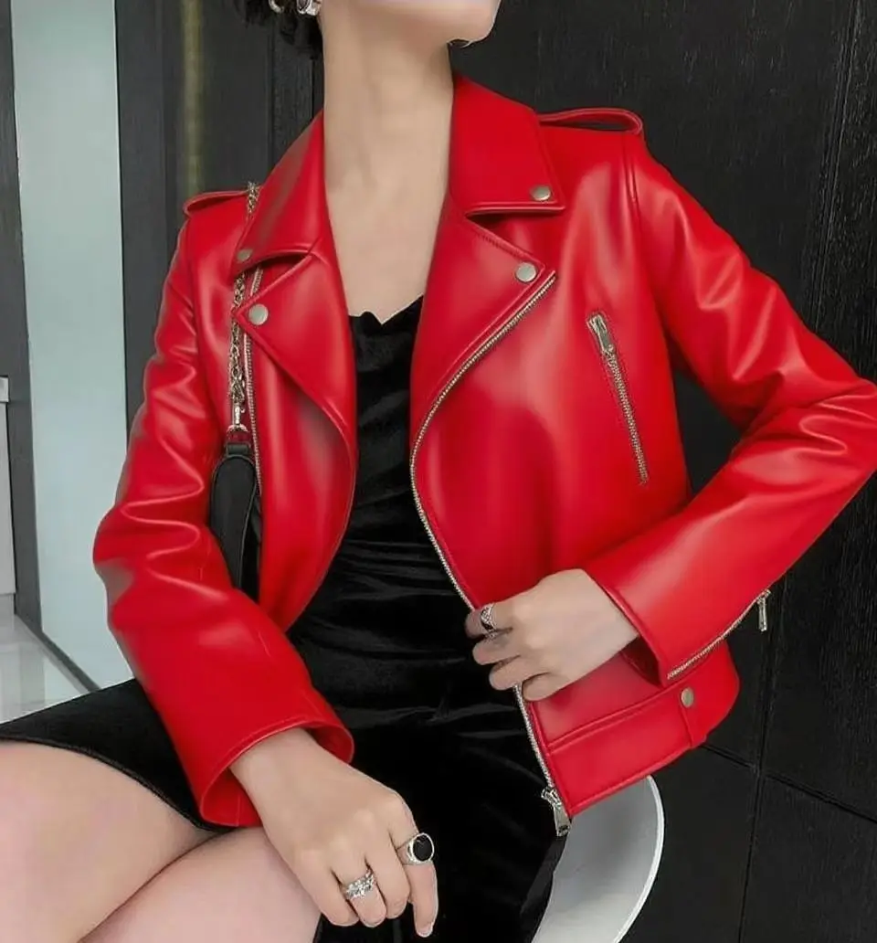 Nova moda jaqueta de couro feminina turn down collar casaco curto com zíper manga longa novo em jaquetas 2026 chique streetwear motocicleta t