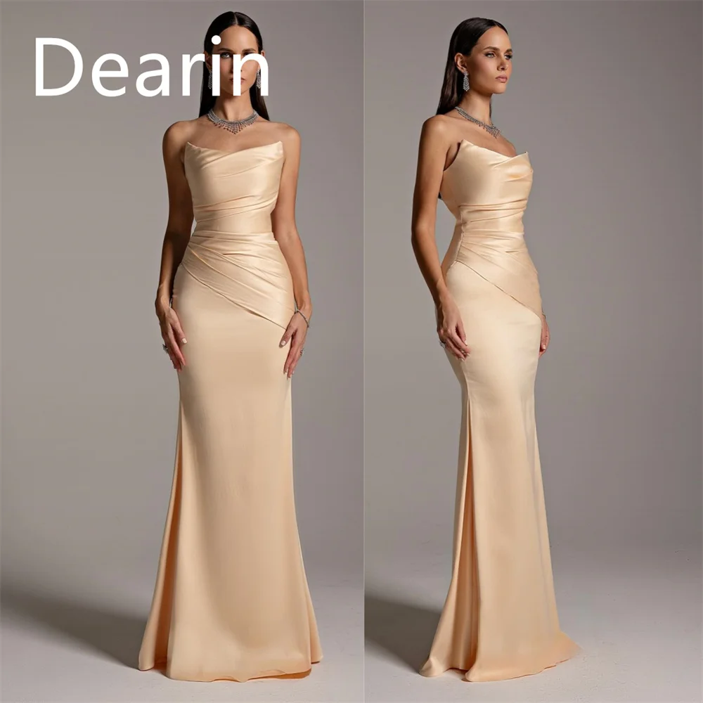 

Customized Evening Gown Dearin Strapless Column Floor Length Skirts Vertically Bespoke Occasion Dresses Formal Prom Dress Saudi