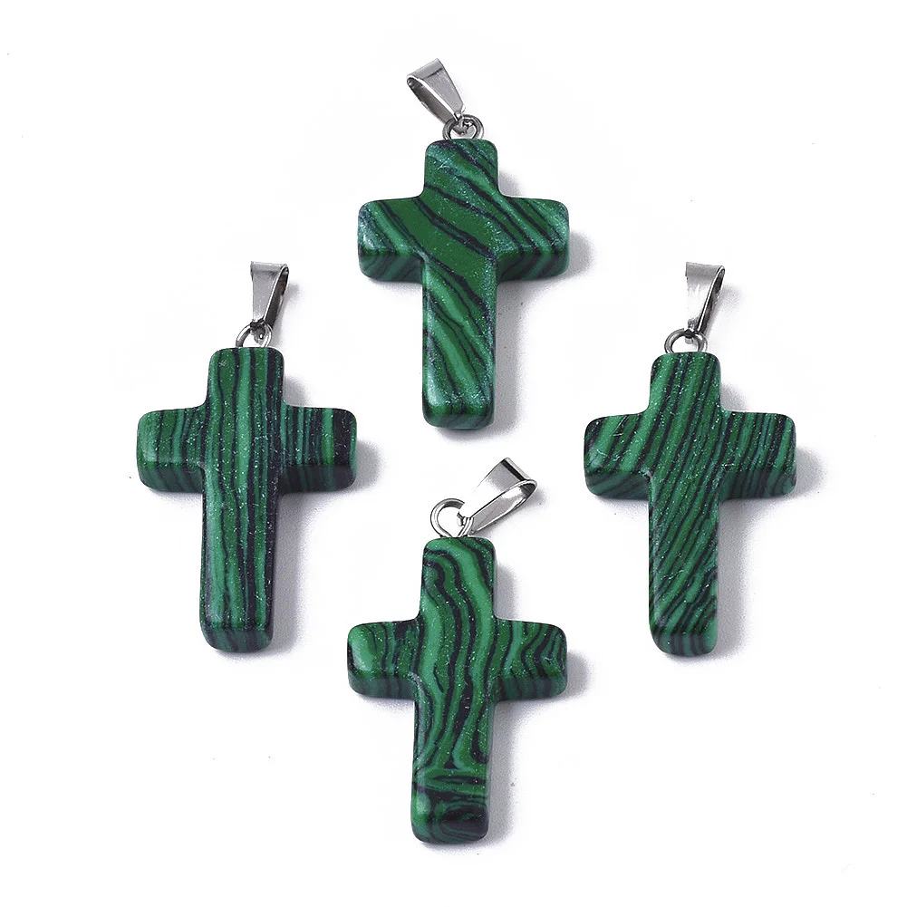 

20pcs Synthetic Malachite Pendants Dyed with Brass Pinch Bails Platinum Plated Cross for Making DIY Jewelry Necklace Supplies