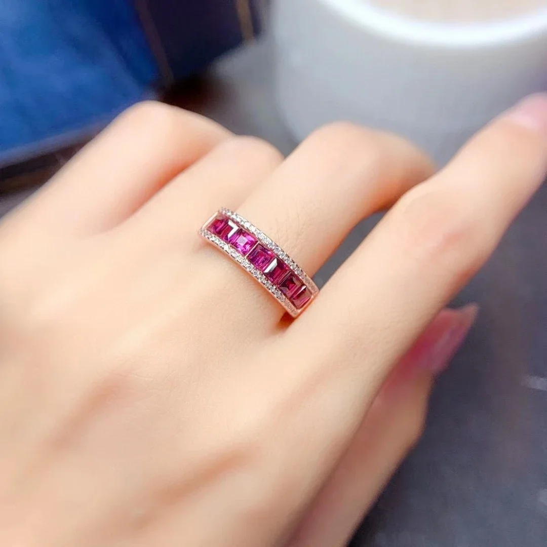 Natural Garnet Ring 925 Silver Mozambique Garnet Ring Square 3mm Ladies Gift