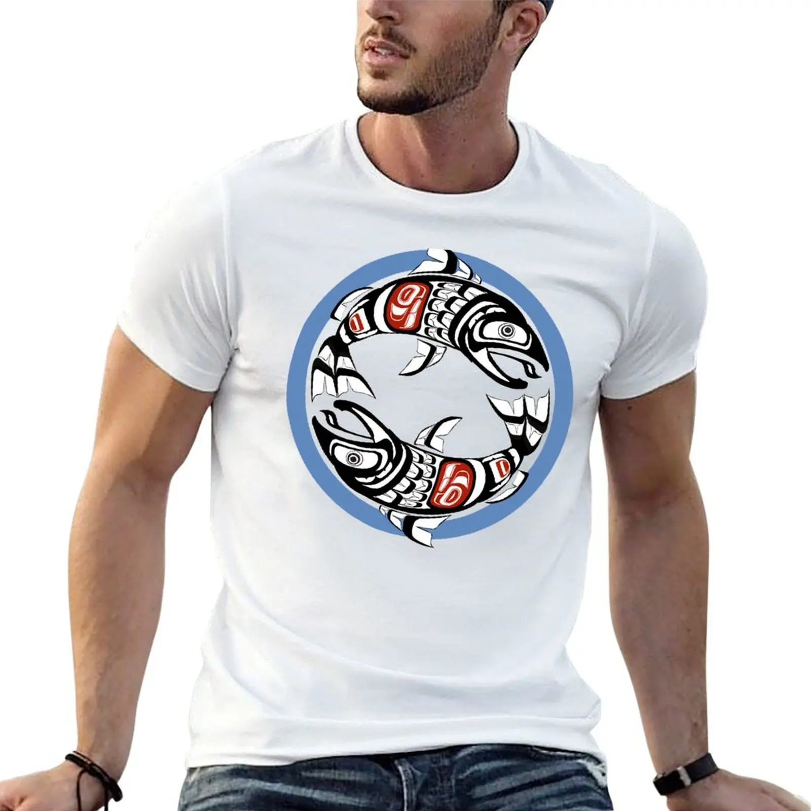 

Pacific Northwest Double Salmon Coho Yin-Yang Coastal Salish native American fish formline circle design T-Shirt
