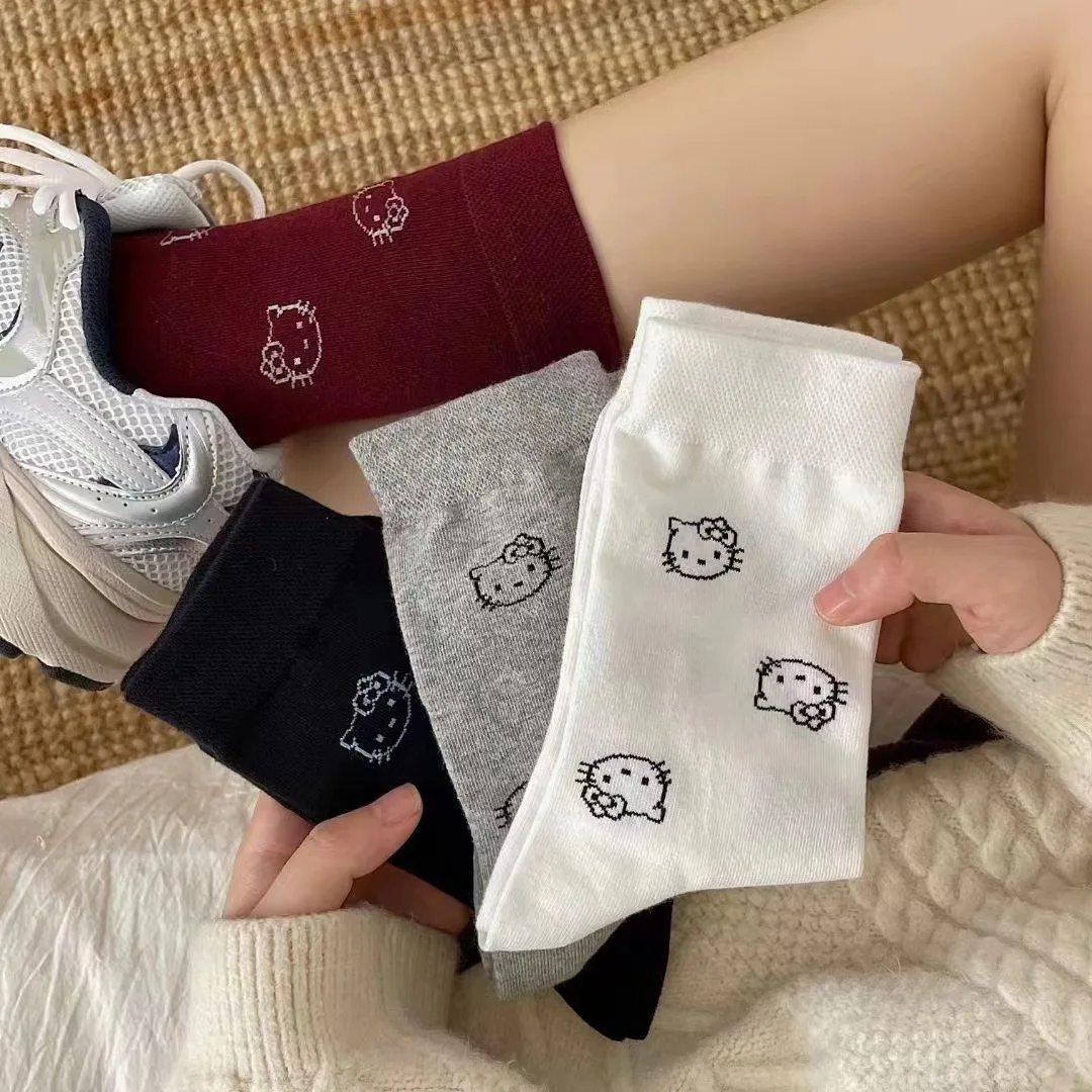 Hello Kitty women's socks 2024 New sweet and cute jacquard kitten fashion fashion luxury trend of medium-calf socks