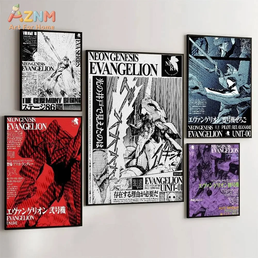 AZNM Neon Genesis Evangelion - Lienzo decorativo para pared, estilo manga, con los personajes Unit-01, Unit-00, Unit-02, póster de anime Evangelion sin marco