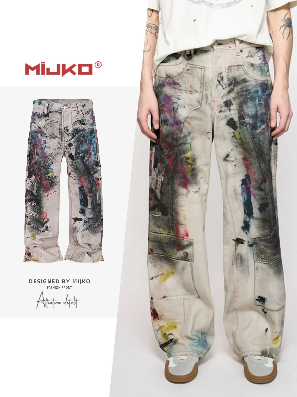 

MIJKO 3D цифровой принт граффити разбрызгивающиеся чернила джинсы прямые брюки мужская одежда 1981, стильные брюки унисекс ZJ110