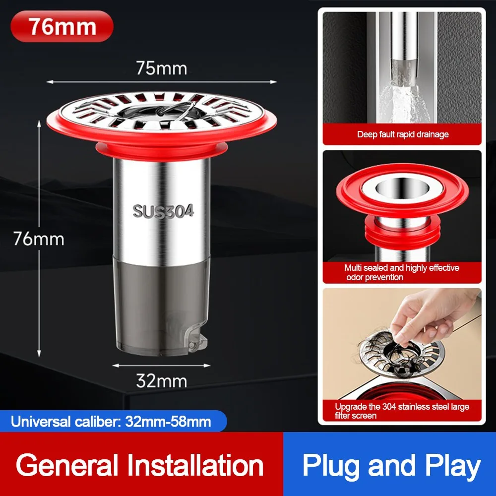 Stainless Steel Floor Drain Core Anti Odor Insect Proof Removable Seal Stopper Easy Install Odor Control Sewer Strainer Plug