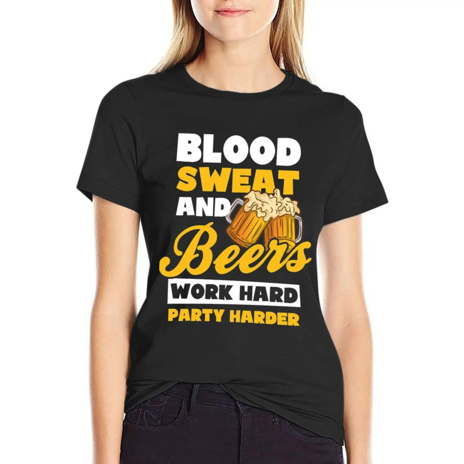 

Beer Beer Lover Shirt Blood Sweat And Beer T-Shirt Aesthetic clothing tops plain t shirts for Women