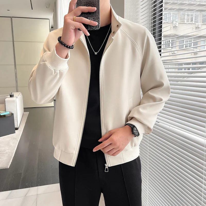 

2024 Spring and Autumn New High-quality Young Slim Daily Work Clothes Zipper Men's Coat Solid Color Brief Fashion Men's Jacket