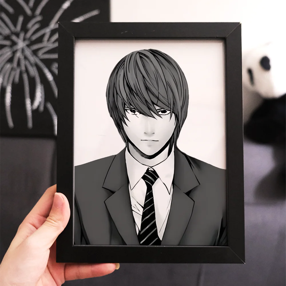 Death Note Anime Yagami Light Black and White Photo Frame Photos Bedroom Living Room Decoration Desktop Photo Frame Stand