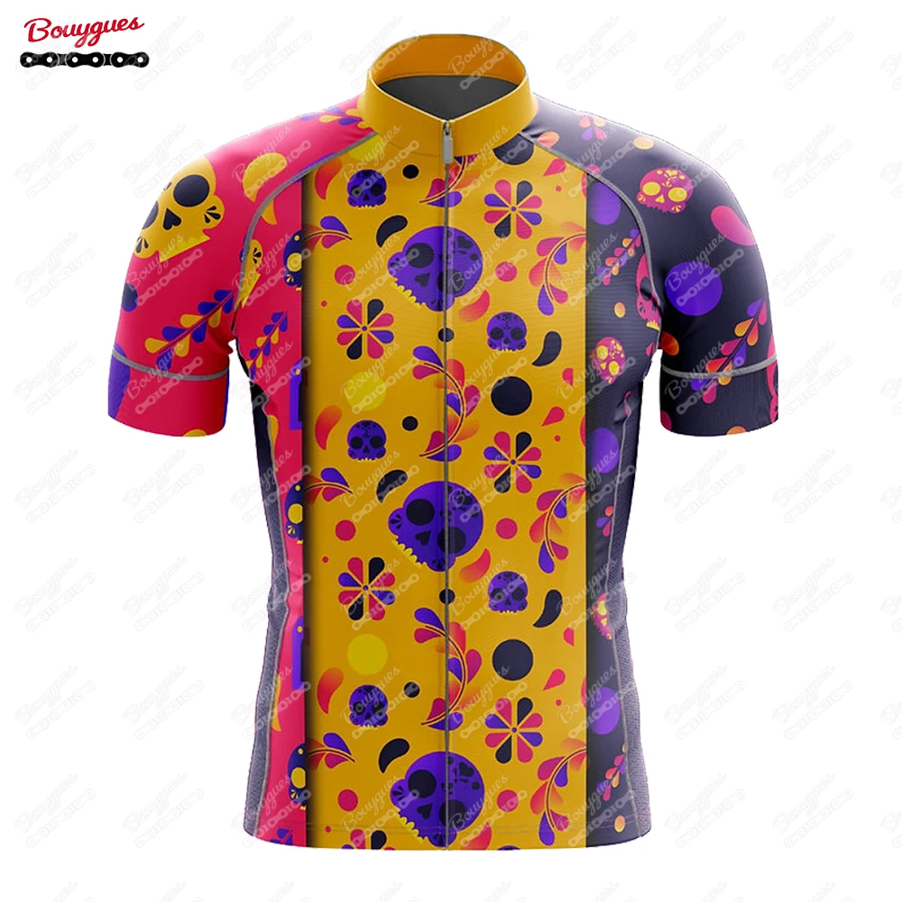 17 SKULL Cycling Jersey Men Bike Top MTB Bicycle Shirt Mountain Road Riding Clothing Short Sleeve Summer Cyclist biking Blouse