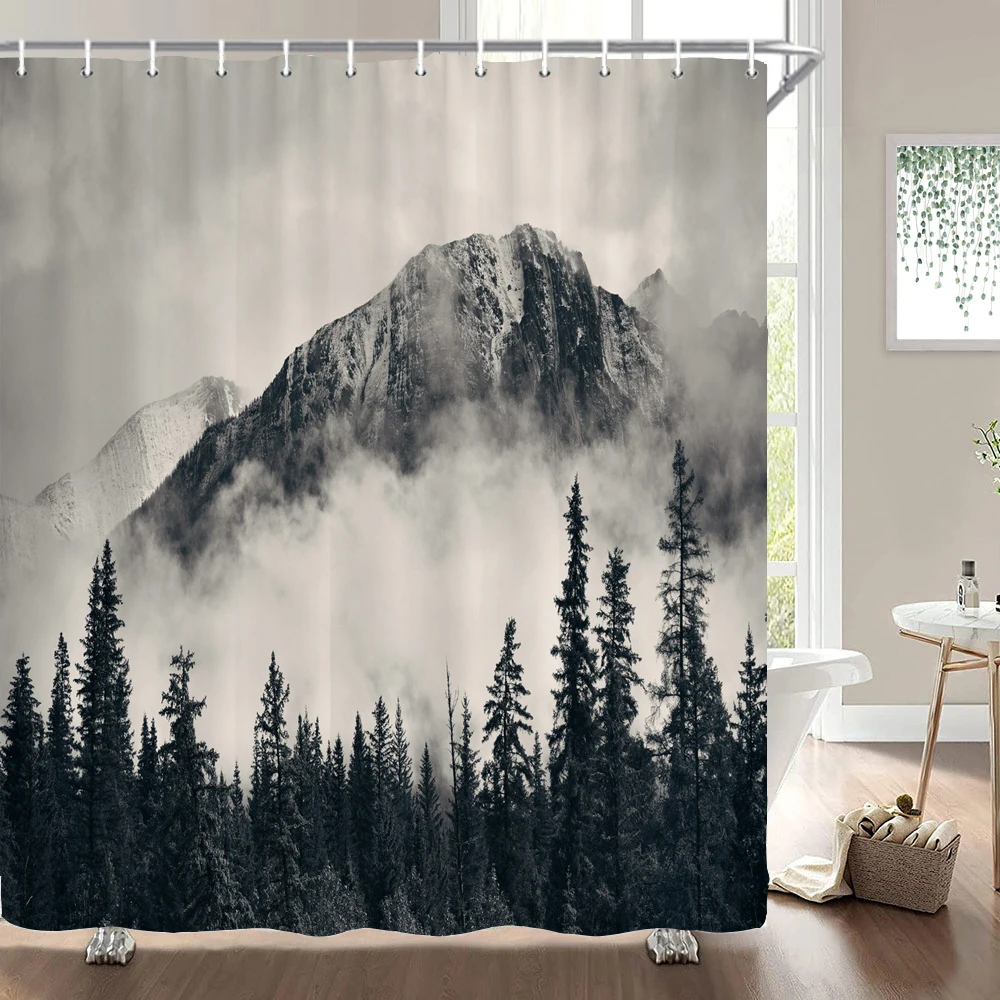 Misty Forest Scenery Shower Curtain Print Tree Extra Long Shower Curtain Liner Mold and Mildew Resistant Bath Curtain With Hooks