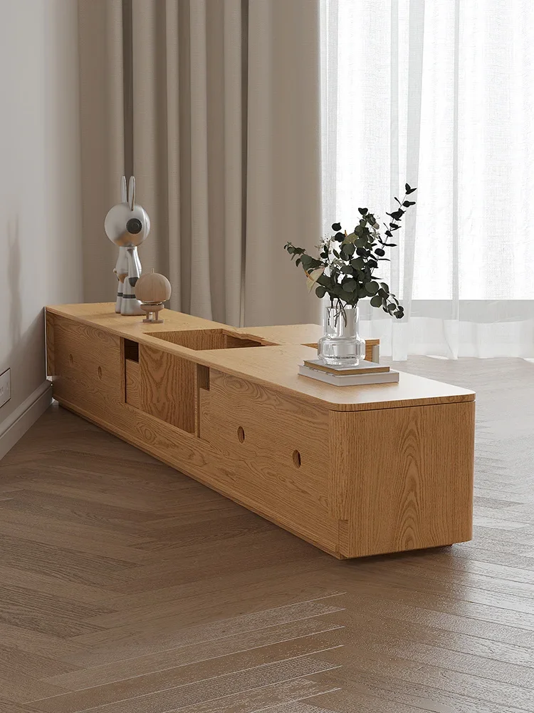 Log wind solid wood multi-layer board pull TV cabinet coffee table combination