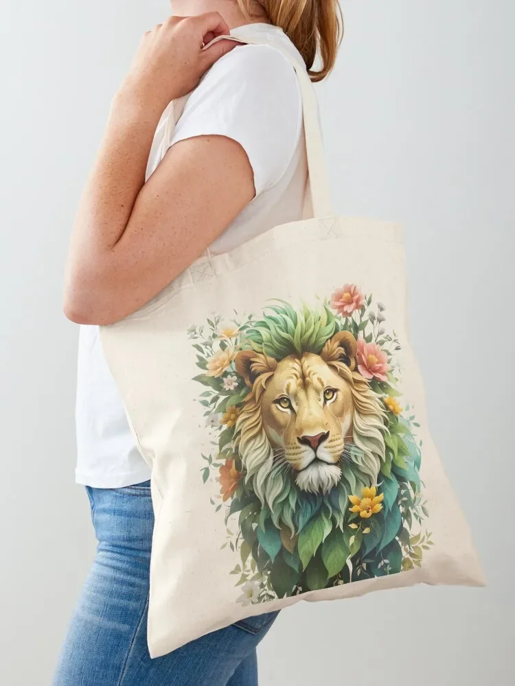 Lion Floral Portrait Tote Bag Reusable bags shopping bag logo great bag hand