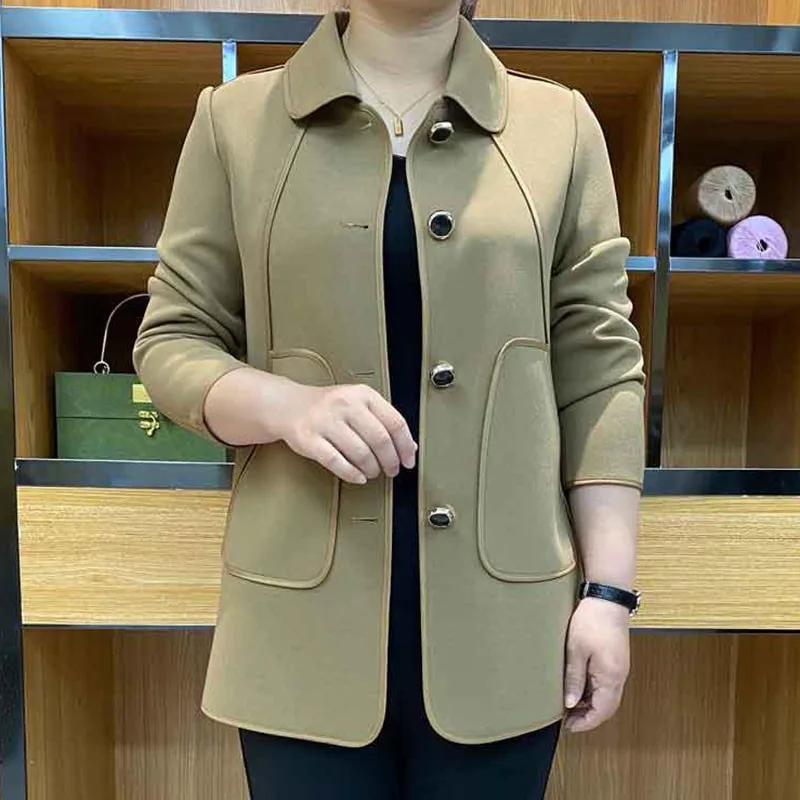 UHYTGF New Spring Autumn Coat Women's Fashion Single Breasted Loose Windbreaker Outerwear Elegant Mother Thin Jacket 5XL 2481