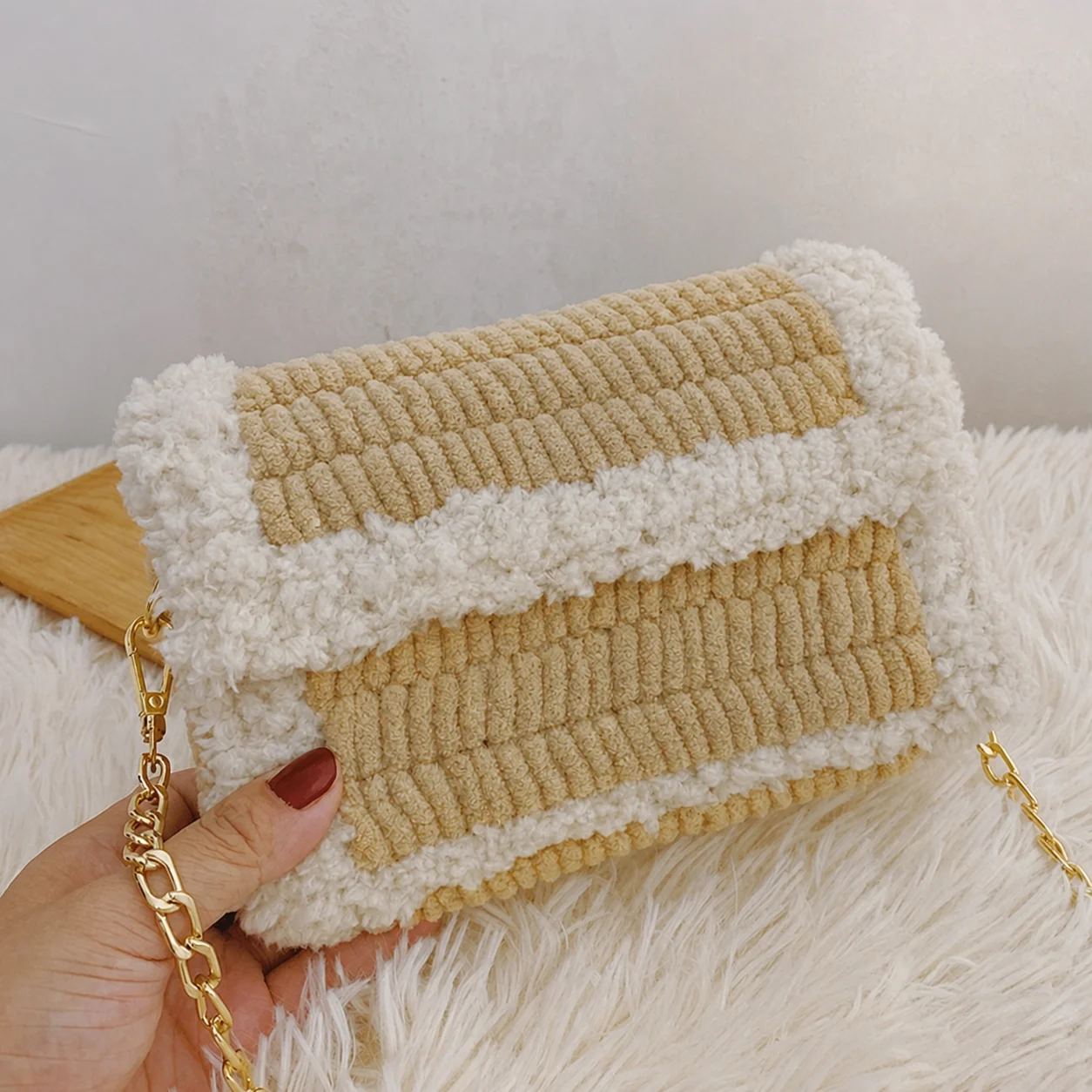 Handmade Knit Bag Kit Street Fashion Fluffy Woven Bag Kit Crossbody Bag Making Accessories Compact For Diy Handmade Project