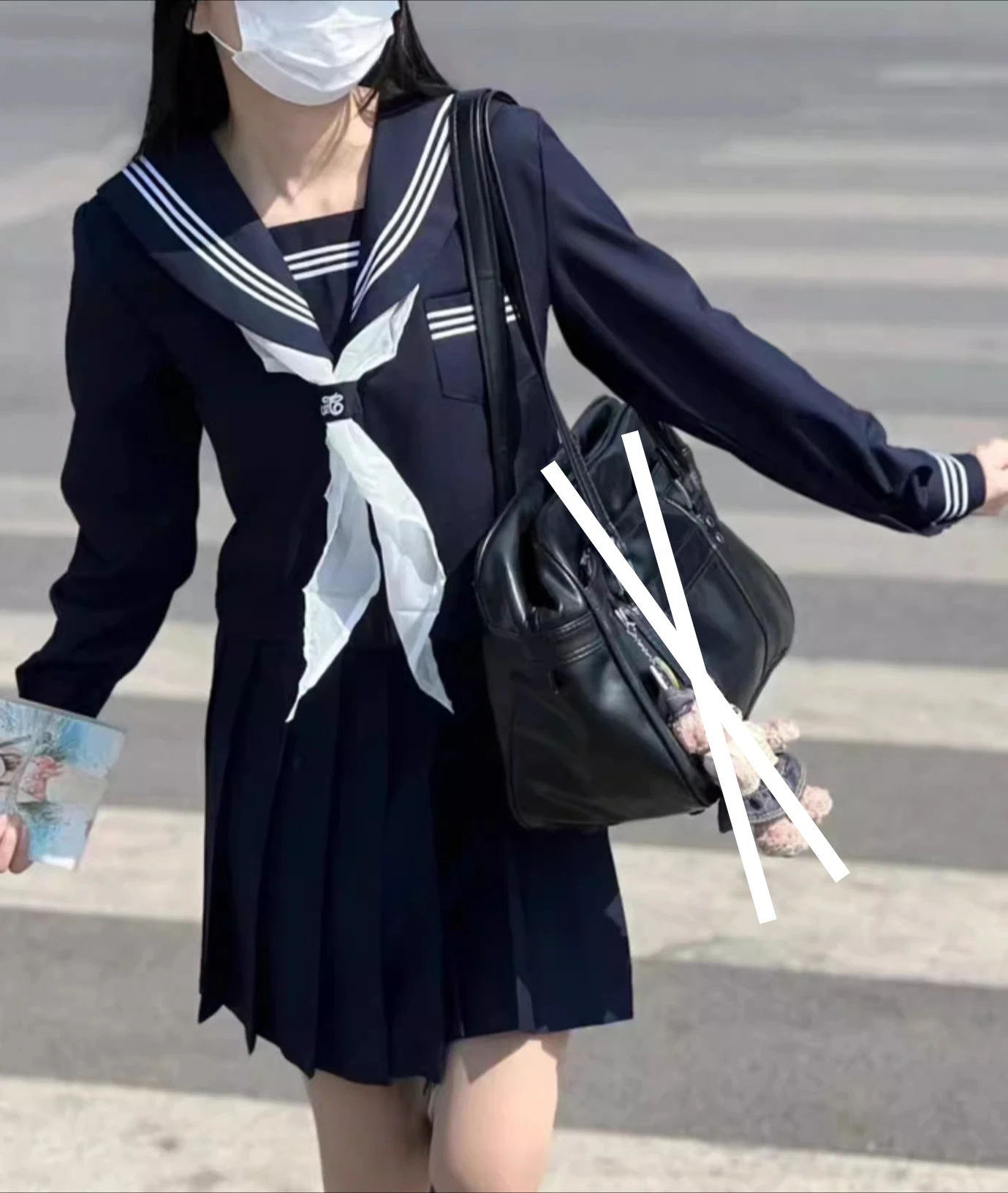 حجم كبير الحلو JK لعوب بحار طوق الفتيات قميص طويل الأكمام ربيع الخريف الحد من العمر عالية الخصر ألف خط مطوي تنورة