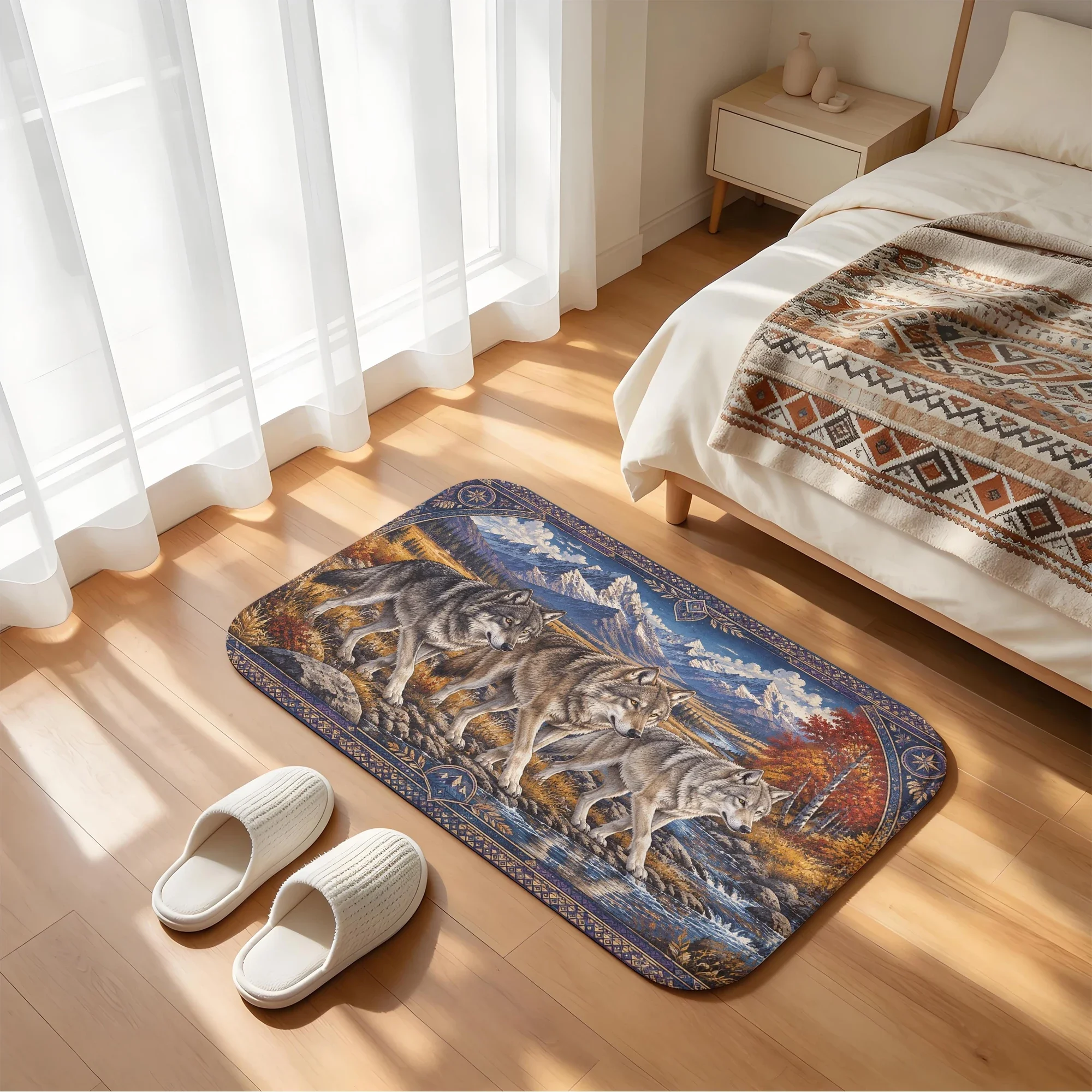 Wolf Pack Grassland Bath Mat Water Absorbent Quick Dry Anti-Slip Shower Rug Floor Carpet for Bathroom Home Decor