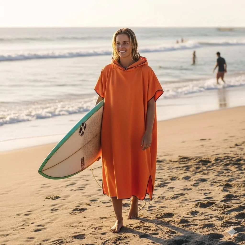 Absorbent Microfiber Hooded Poncho Towel with Quick Dry Fabric for Adults Great for Beach Swimming Surfing and Outdoor Adventure