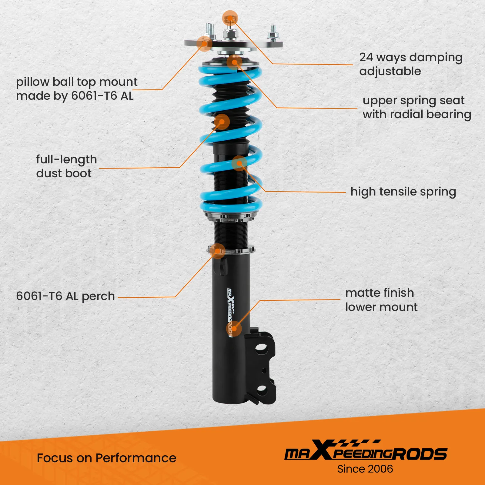 New  2 Front+ 2 Rear 24 Clicks Damping Coilover Suspension Shocks for To yota Highlander AWD 2008-2013 Lowering Kit