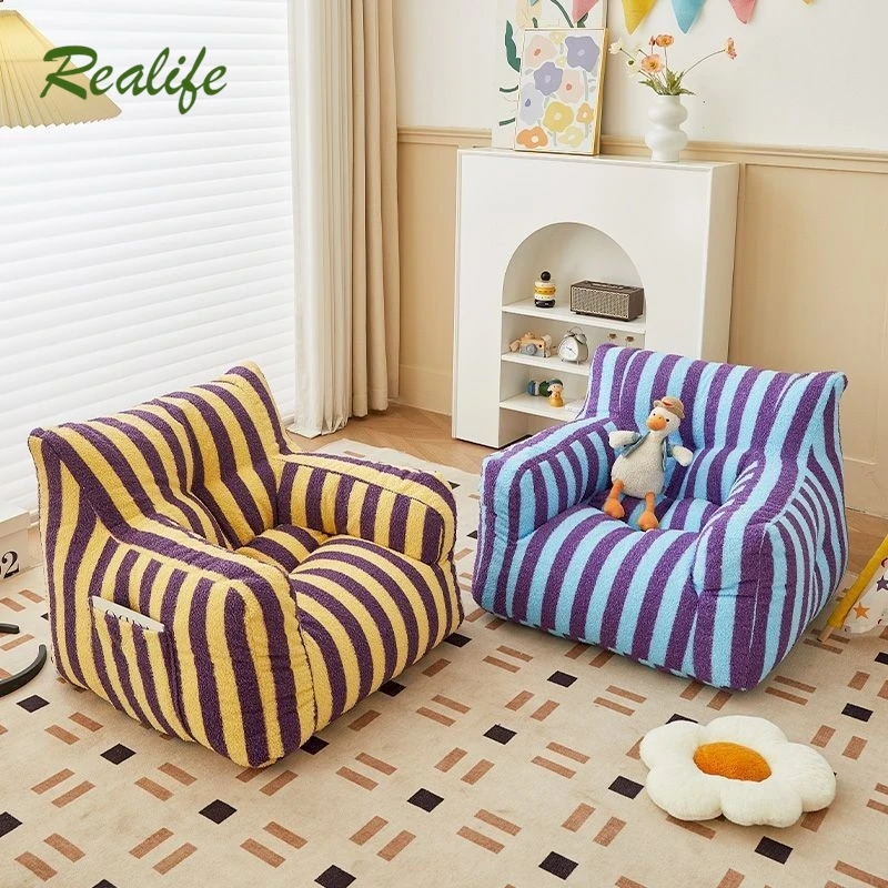 

Realife Lazy Sofa Chair Dopamine Children's Sofa Baby Mini Cartoon Stripe Cute Small Sofa Lamb Fleece Odorless Detachable 2024