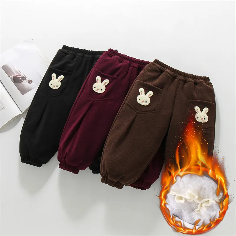 

Baby Girls Harem Pants Autumn Winter Cartoon Embroidery Kids Baby Girls Trousers Elastic Waist Solid Color Toddler Girls Pants