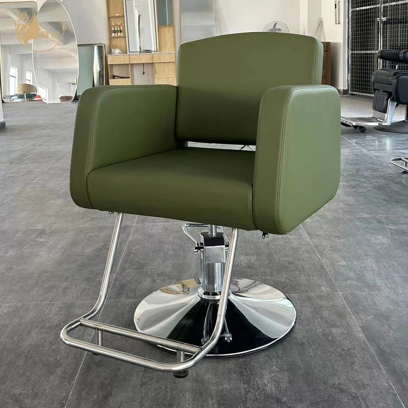 

Professional Green Barber Chair With Chrome Base And Synthetic Leather Upholstery