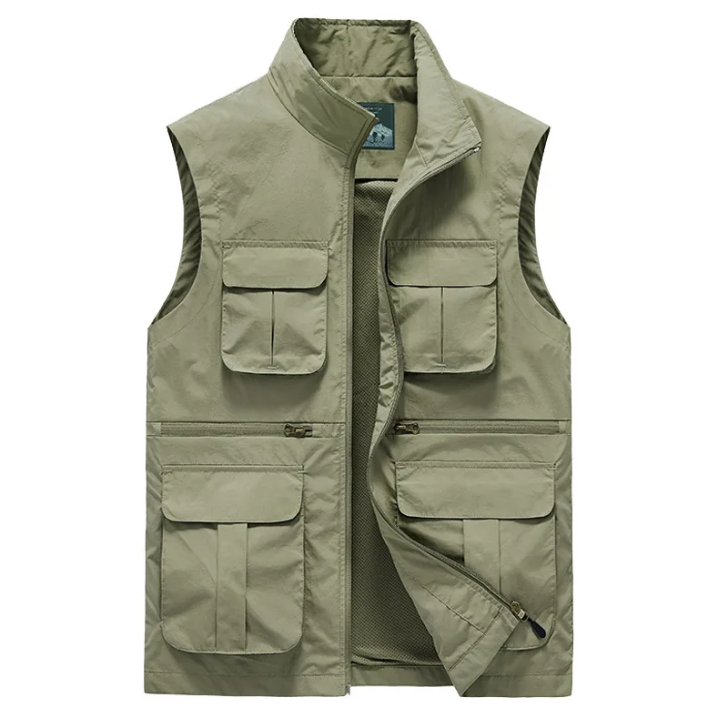 Large Size Men\'s Vest Fishing Hunting Summer Vests Sleeveless Tactical Jackets Work Coats Outdoor Multi Pocket Windproof Jacket