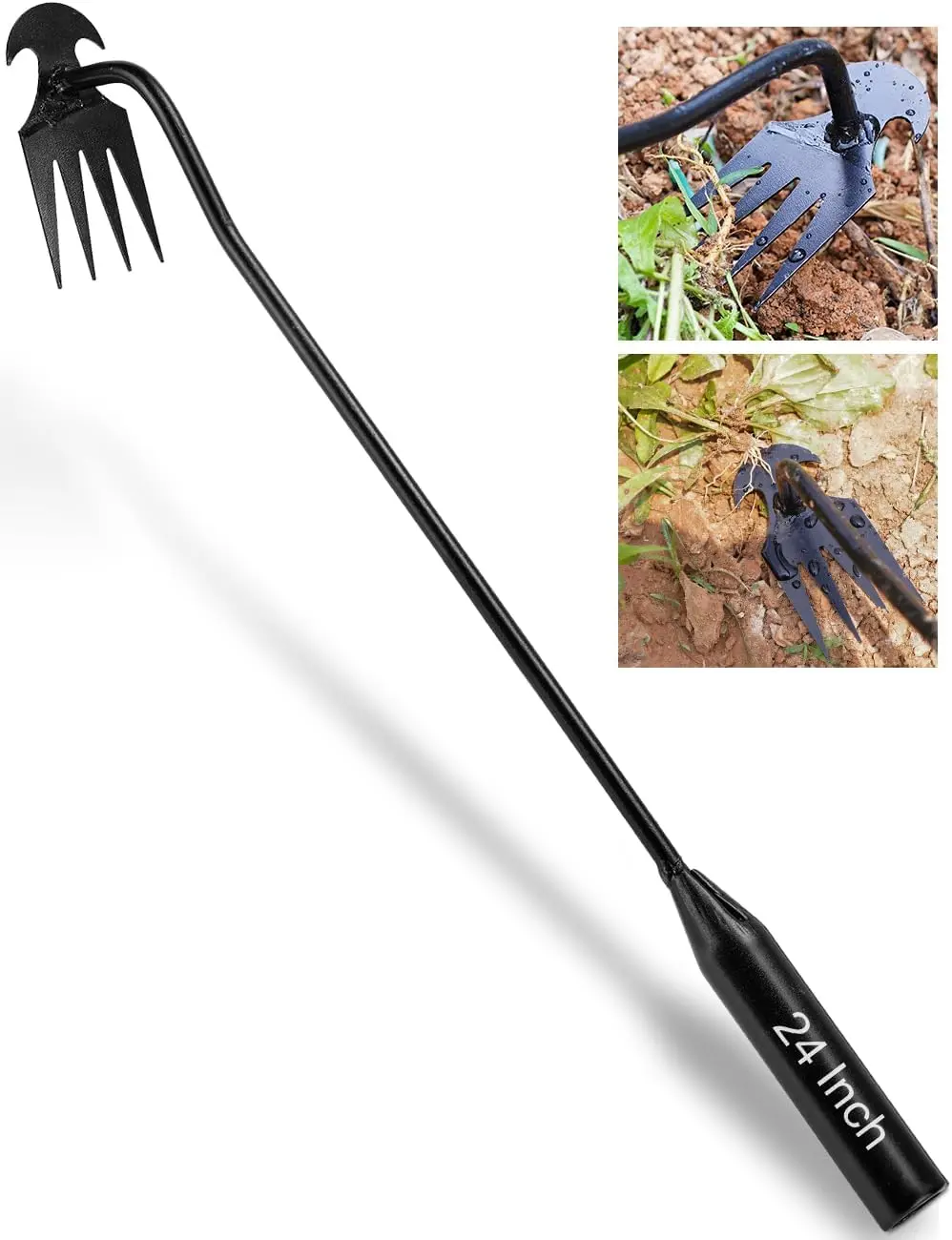 2024 Artifact Uprooting Weeding Tool, 16 Inch Black Long Handle Weed Puller Tool, 4 Teeth Manganese Steel Forged Gardening Hand 